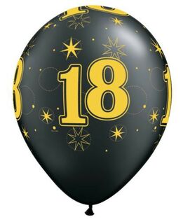 Balloons - Numbers Around 18th Gold on Black Sparkle