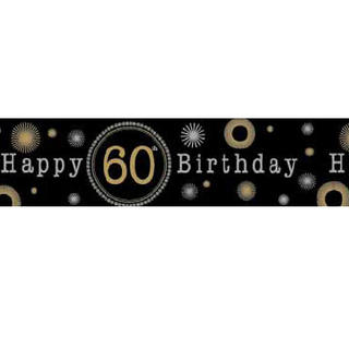 60th Birthday Banner - Happy Birthday Gold & Black