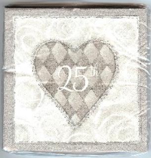 Napkins - 25th Silver & White with Hearts