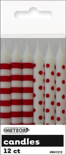 Candles Dots/Stripes Red Pk12