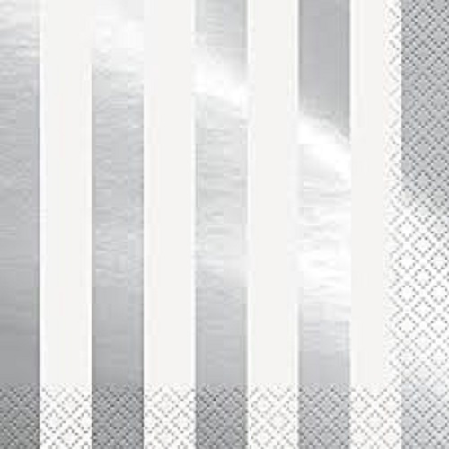 Napkins Lunch Foil Stripes Silver 16